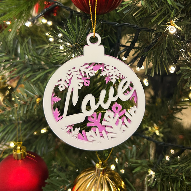 2 x Circular Love Baubles (Pink)