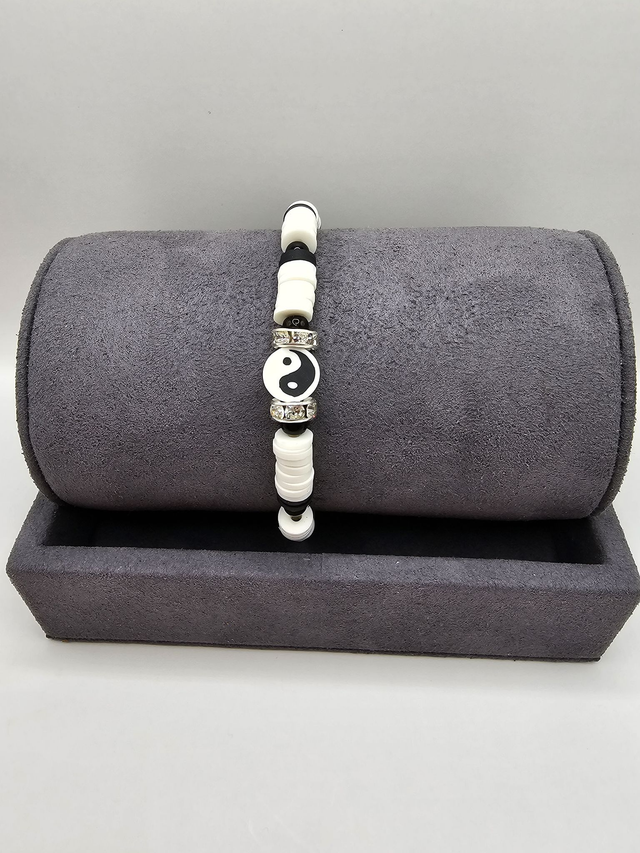 Yin-Yang Heishi Clay Bead Bracelet.