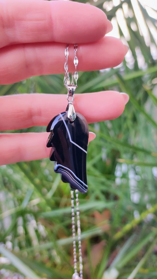 Pendentif "Aile" Agate de Botswana noire