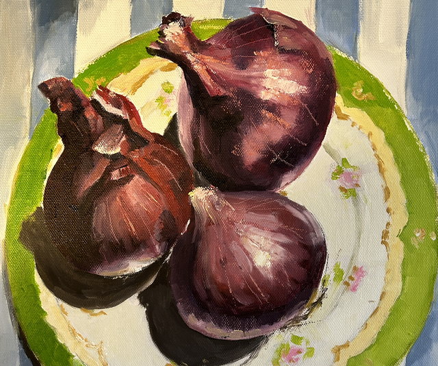 DB66 Red Onions by Deb Bunker, 30 x 41cm Oil on Canvas