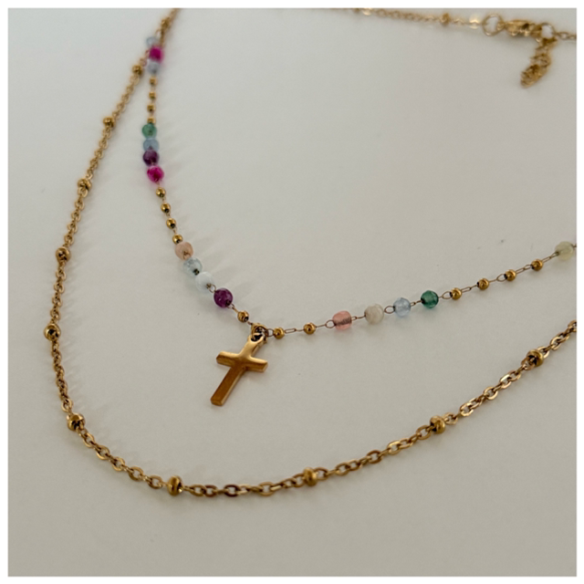 Collier double , pendentif croix
