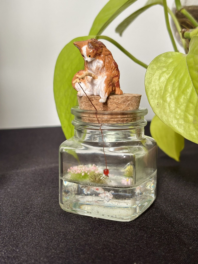 🍃 Mini terrarium verre - Chat pêcheur 