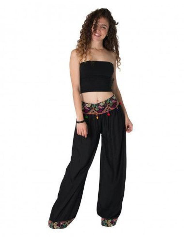 Pantalones Etnicos Negros con bordado a mano