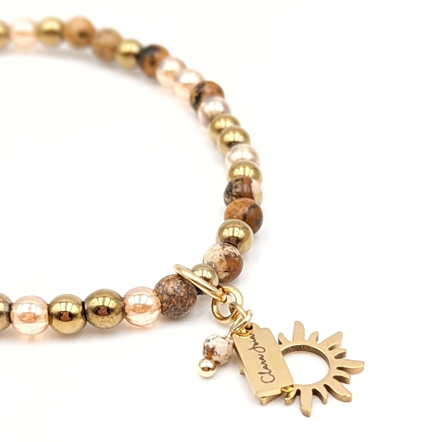 ✨ Bracelet Quartz Aura Sunset &amp; Jaspe Paysage – Lumière &amp; Force Intérieure