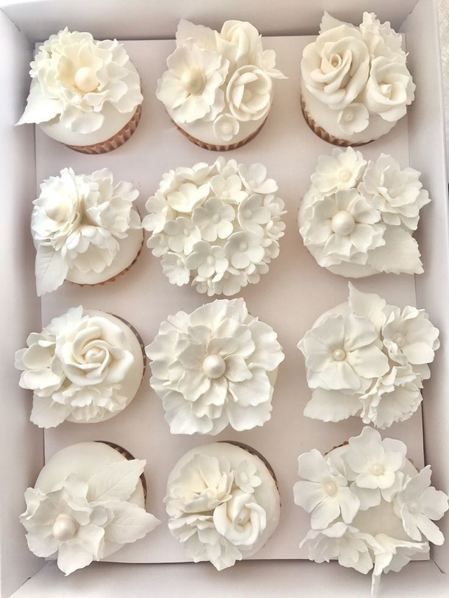 Wedding Cupcakes with Floral-Inspired Handcrafted Sugar Designs