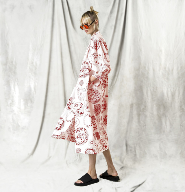 Abito camicione stampa piatti rossa