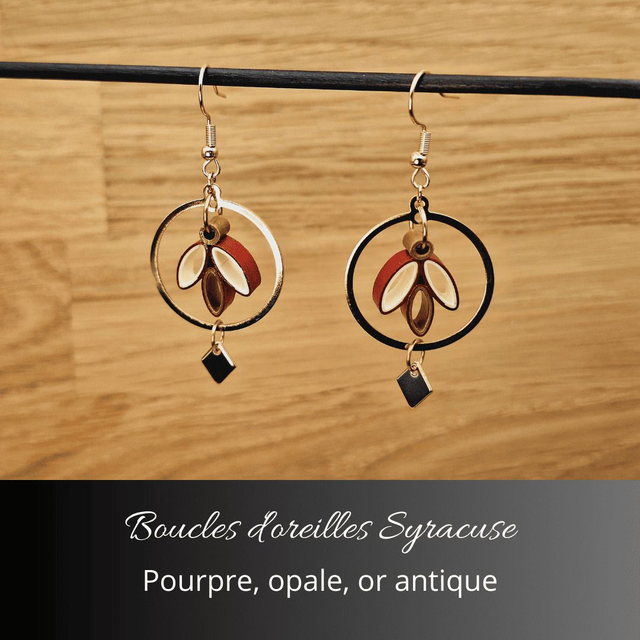 Boucles d&#039;oreilles Syracuse - Pourpre, opale, or antique