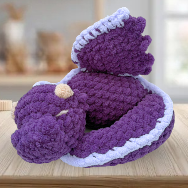 Crochet Plush Large Sleeping Dragon, Purple & Lilac, Ukca tested