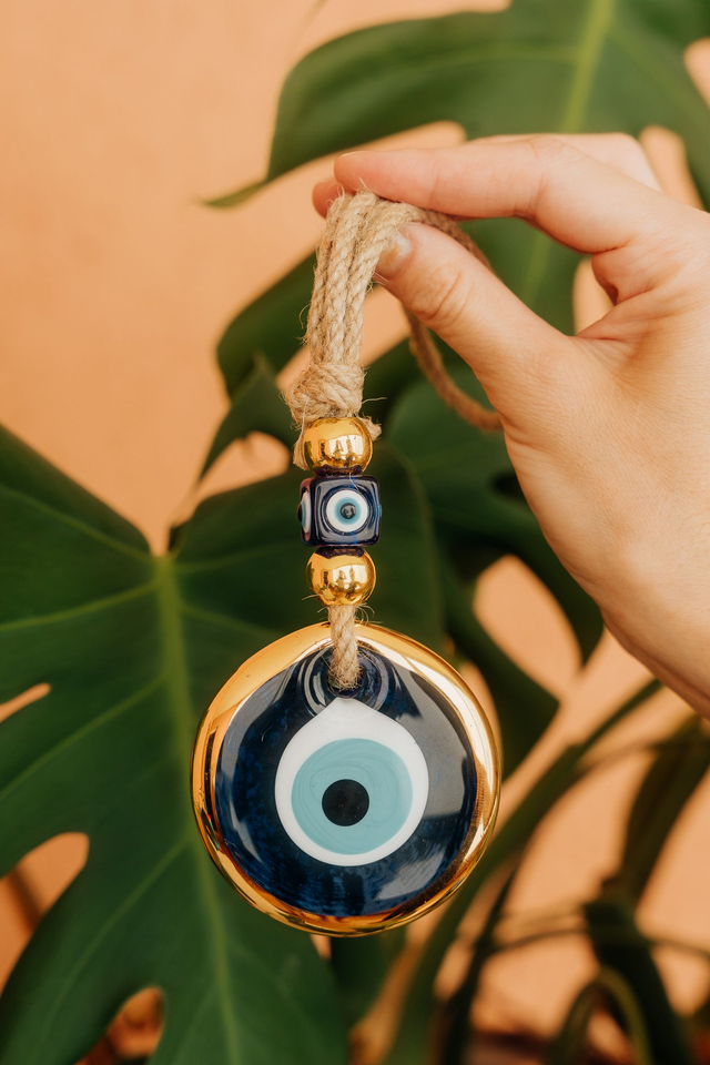 Décoration en Verre Œil de Nazar Bleu marine et Doré