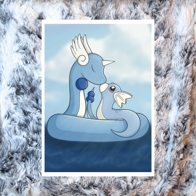Dragonair &amp; Dratini Pokemon Fanart A5 Print
