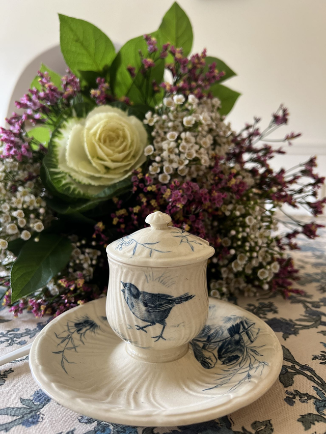 OISEAUX - Moutardier sur dormant Oiseaux par la manufacture française de Gien - Terre de Fer