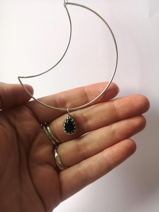Moon Necklace with Black Onyx