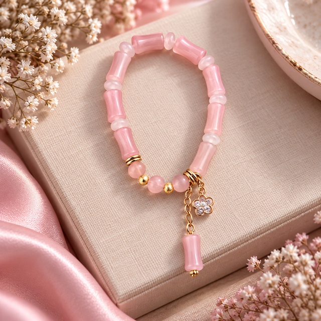 Bracelet élastique femme (perles de verre bambou)