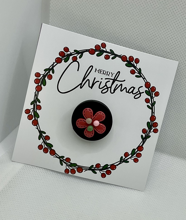 Handmade brooch with Christmas card. 