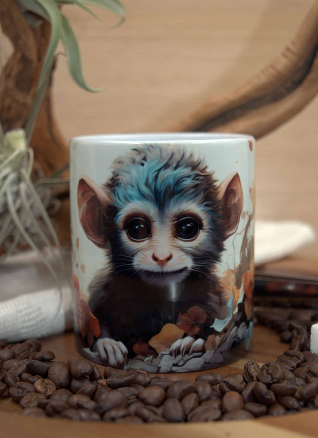 Mug : Monkey Foliage Design - 10oz Orca Coated Ceramic Mug 