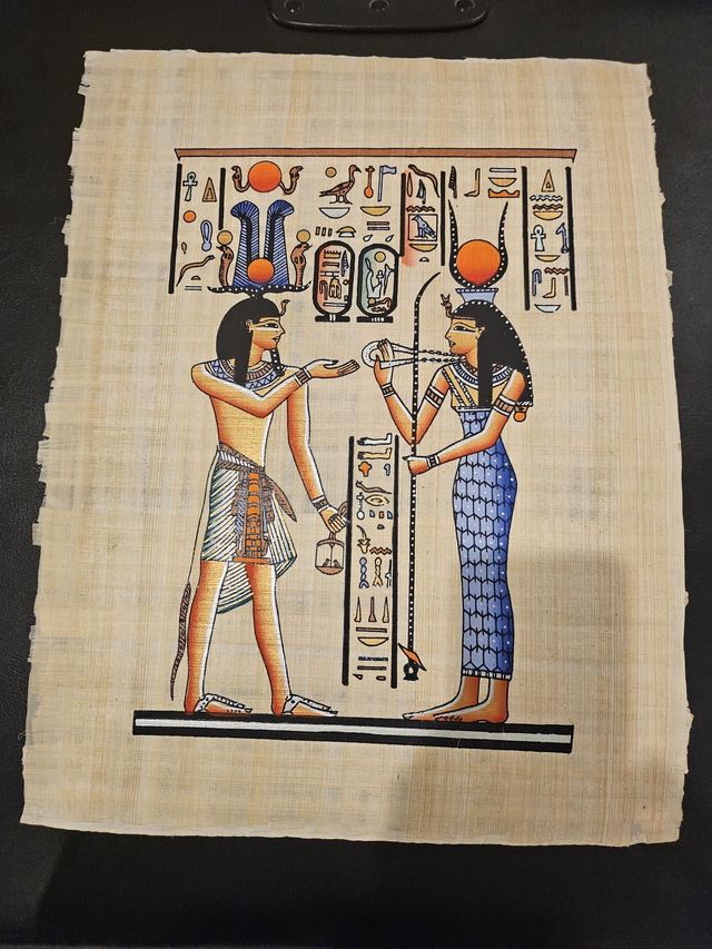 Ancient Egyptian Goddess Hathor Papyrus Art – Pharaoh Offering Scene &amp; Egyptian Wall Decor
