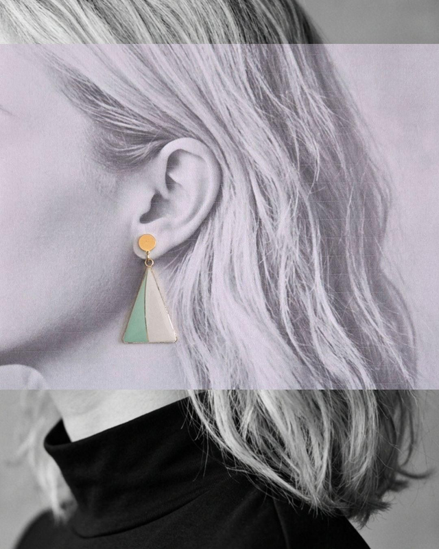 Paire de boucles d'oreilles - porcelaine Badonviller - acier inoxydable doré