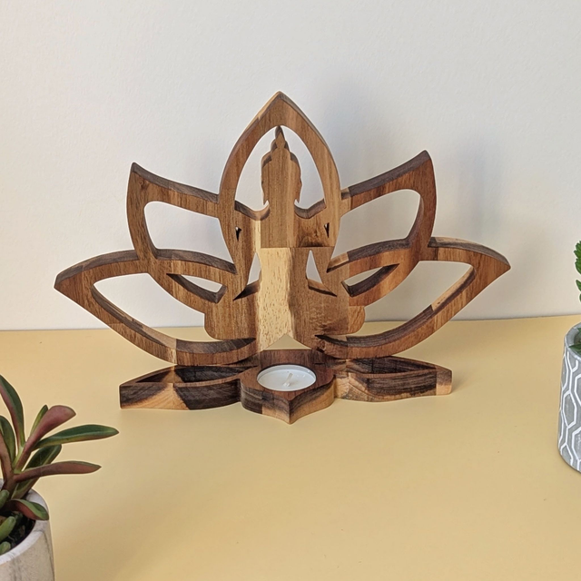 Fleur de lotus bouddha en acacia