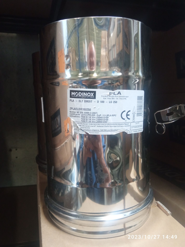 PLA - Élément droit avec collier INOX D100 250 mm - 2PLAELDR100250 