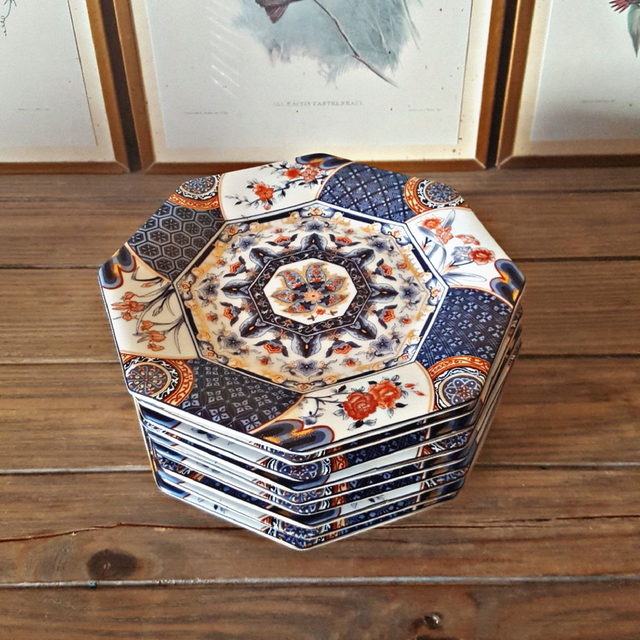 X Assiettes à dessert octogonales porcelaine Japon (8+1 offerte)