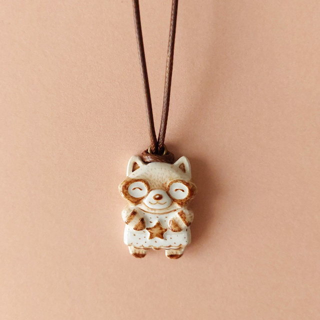 Raccoon - Red Panda clay keychain - Clay Raccoon Necklace - Clay Red panda charm - Air dry clay pendant