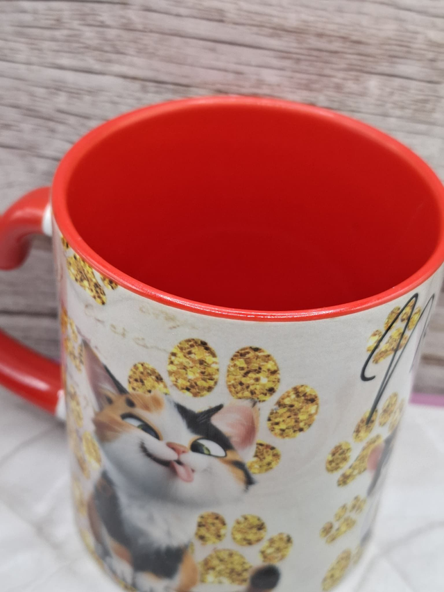Mug coeur rouge chat calico