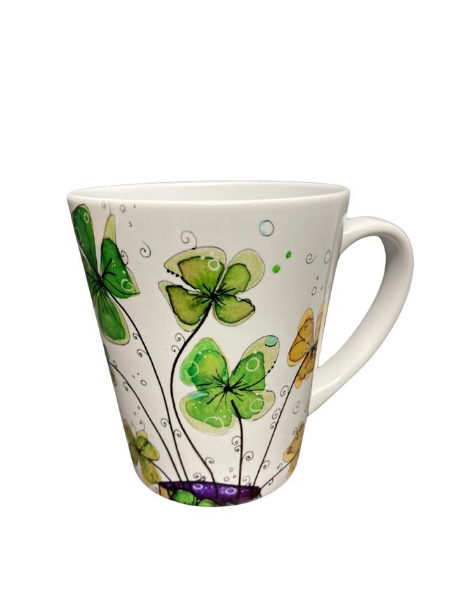 Konische Keramiktasse "Kleeblätter"