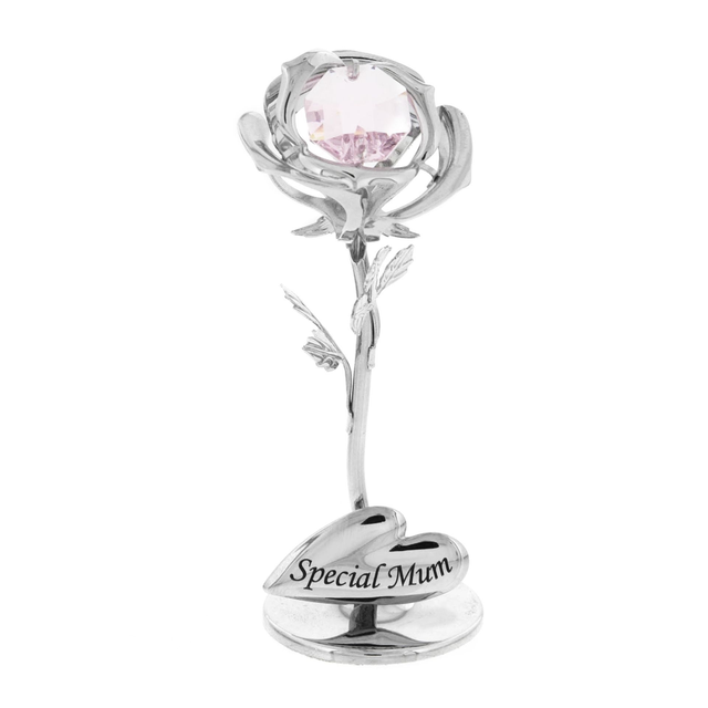 Crystocraft Special Mum Crystal Rose Ornament – Silver &amp; Pink Mother’s Day Gift