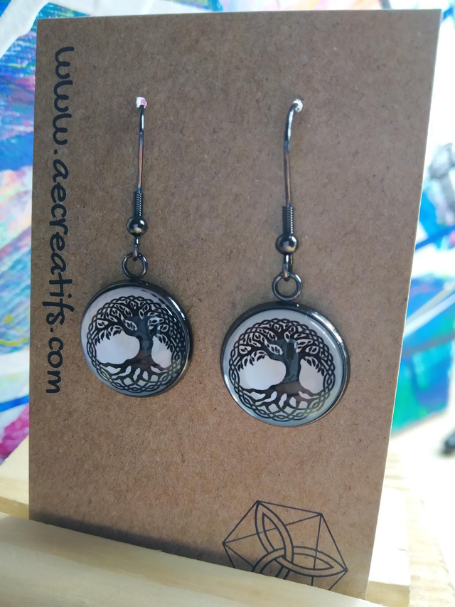 Boucles d&#039;oreilles cabochons arbre de vie 