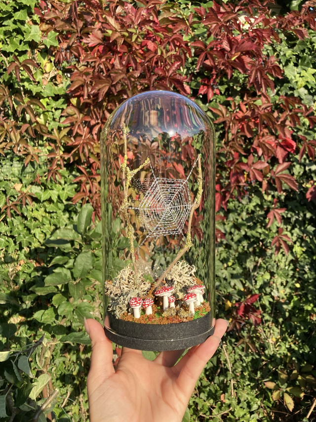 Cloche verre toile rosée