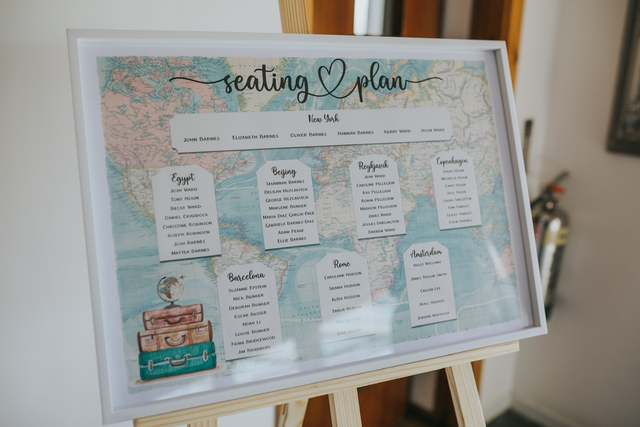 Wanderlust travel theme - map design seating plan - A2 or A1 size