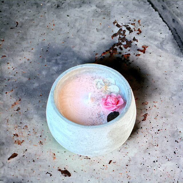 Bougie béton parfum pêche