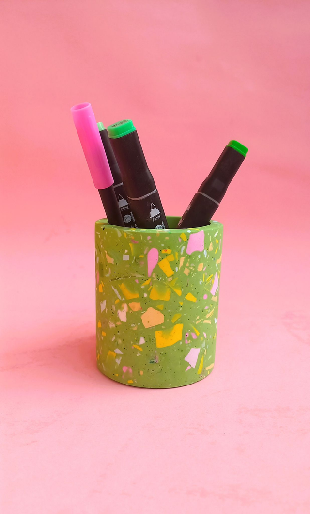 Kubek, okrągły pojemnik na akcesoria, na biurko, do łazienki, zielony, lastryko