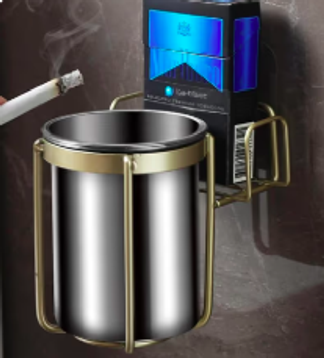 Luxe asbak met houder voor aan de muur van RVS