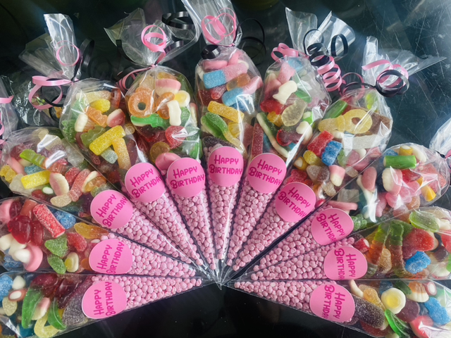 Sweet Cones Happy Birthday Pink &amp; Black Ribbon