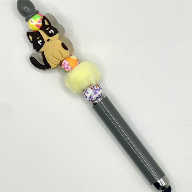 S73 - Stylo à perles chat marron clair et foncé 