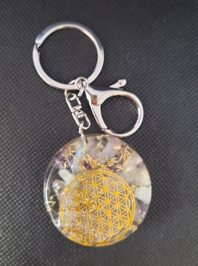 Bijou de Sac Orgonite rond Améthyste / Labradorite