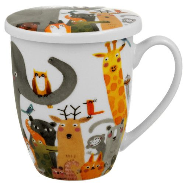 Taza animals, porcelana 0,35 l. filtro y tapa en caja de regalo.*791