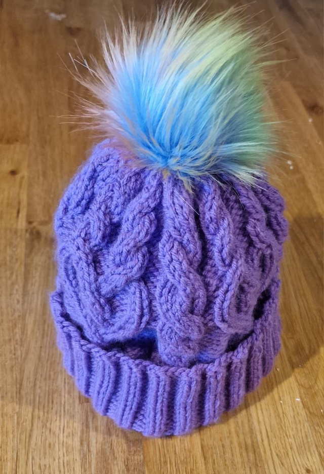 Hand Knitted Aran Toorie Hat Heart Cable