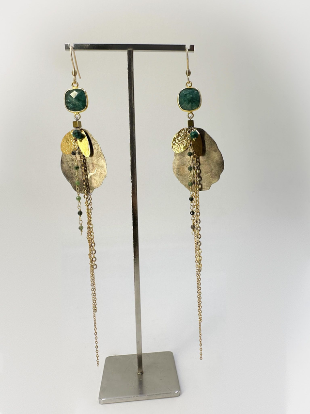 Boucles d&#039;oreilles &quot;Nepenthes&quot; sillimanite verte