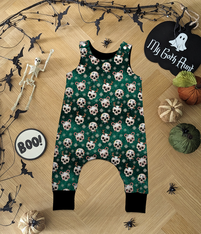 Christmas Green Skulls Childrens Romper