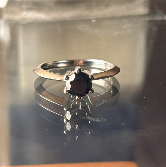 9ct white gold black diamond solitaire ring