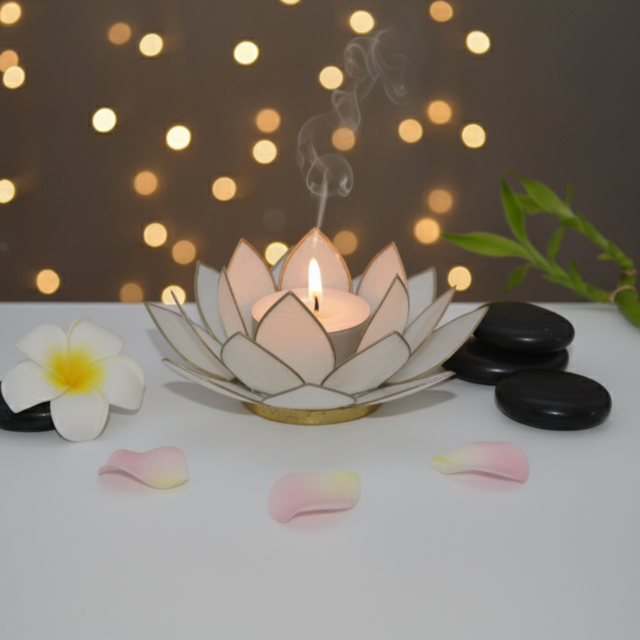 Photophore naturel Lotus - Blanc