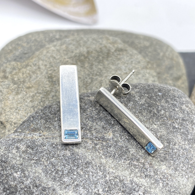 REFURBISHED Vintage Blue Topaz Stud Earrings in Sterling Silver