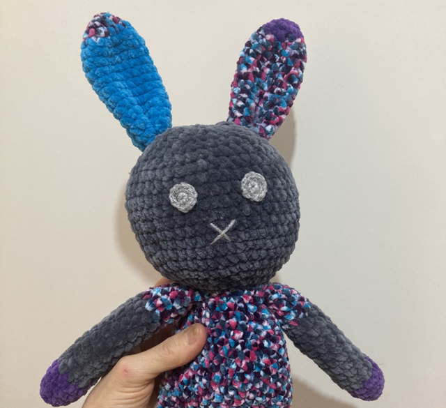 Doudou lapin bleu/ multicolore