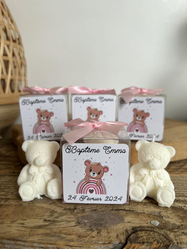 Boîte transparent bougie ou dragées pour baptême, naissance, communion, mariage.