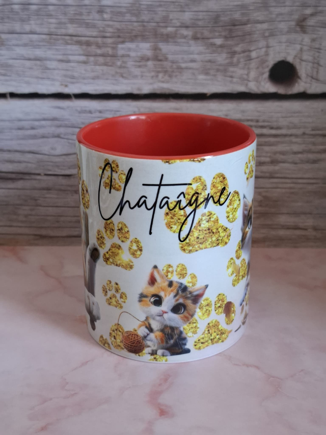 Mug coeur rouge chat tricolore