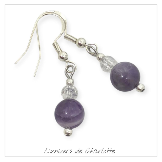 Boucles d&#039;oreilles &quot;Améthyste/Cristal de roche&quot; BO-015