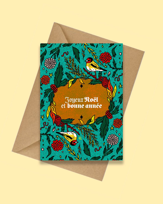 Noël: carte de voeux oiseaux et nature