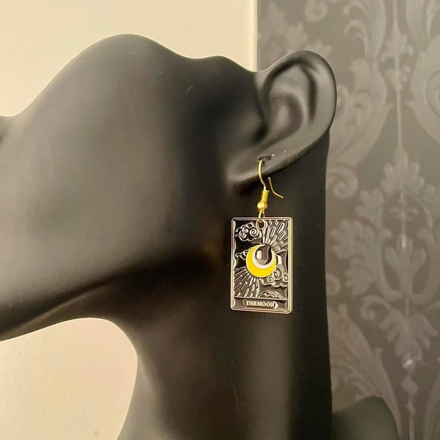 Tarot card moon enamel earrings Gold plated ear hooks